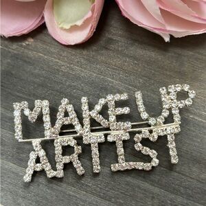 Silver Rhinestone "Makeup Artist" Brooch
